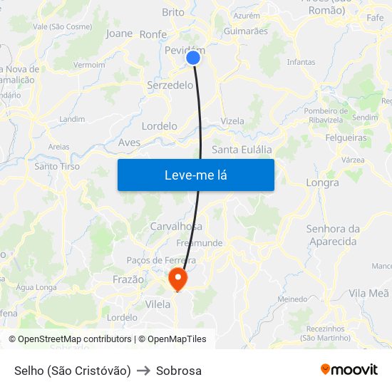 Selho (São Cristóvão) to Sobrosa map