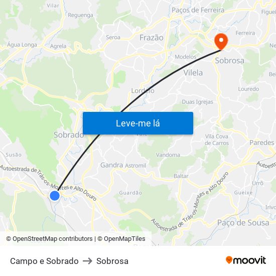 Campo e Sobrado to Sobrosa map