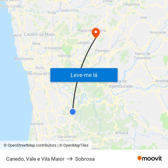 Canedo, Vale e Vila Maior to Sobrosa map
