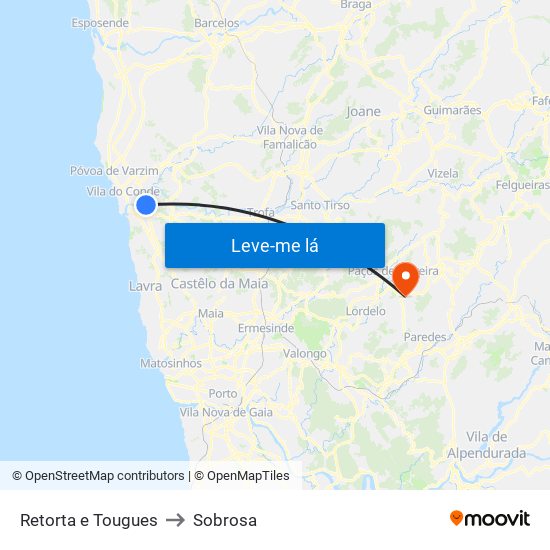 Retorta e Tougues to Sobrosa map