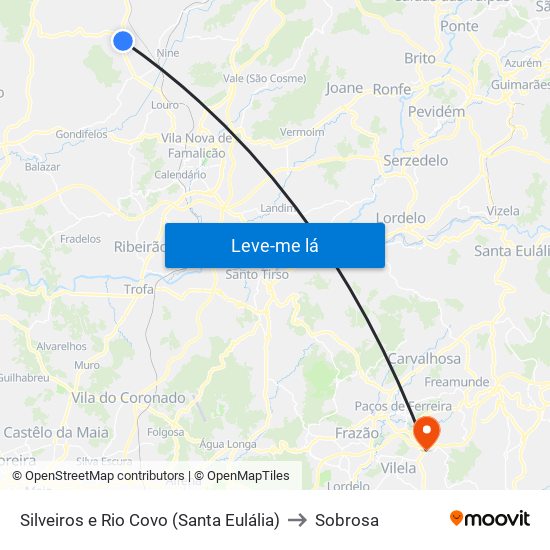 Silveiros e Rio Covo (Santa Eulália) to Sobrosa map