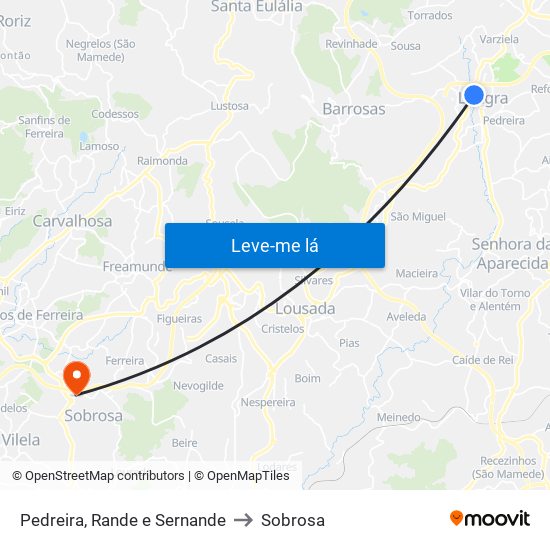 Pedreira, Rande e Sernande to Sobrosa map