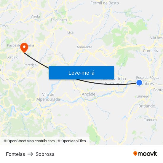 Fontelas to Sobrosa map