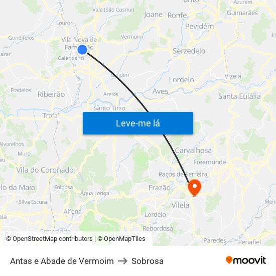 Antas e Abade de Vermoim to Sobrosa map