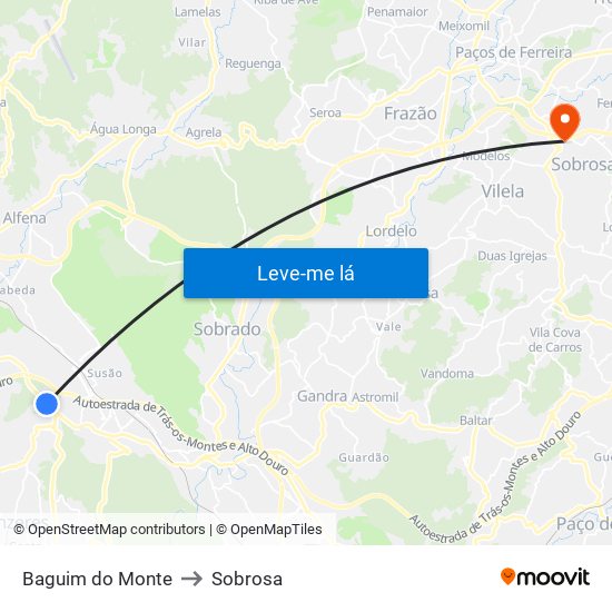 Baguim do Monte to Sobrosa map