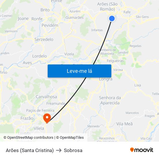Arões (Santa Cristina) to Sobrosa map