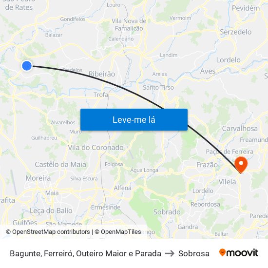 Bagunte, Ferreiró, Outeiro Maior e Parada to Sobrosa map