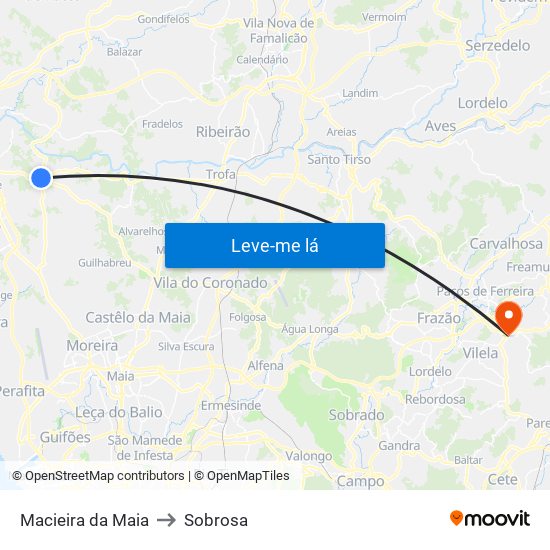 Macieira da Maia to Sobrosa map