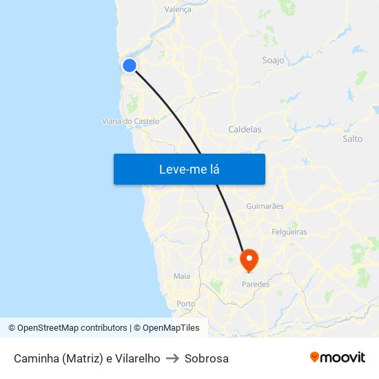 Caminha (Matriz) e Vilarelho to Sobrosa map