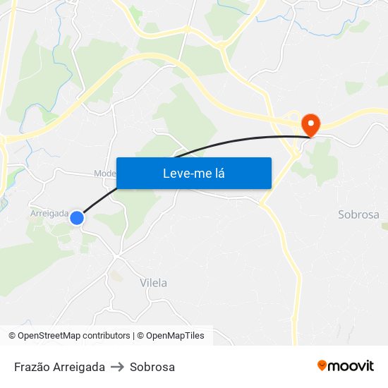 Frazão Arreigada to Sobrosa map