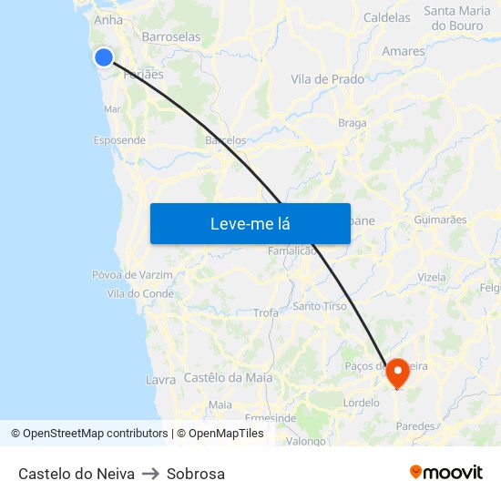 Castelo do Neiva to Sobrosa map