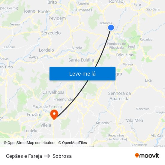 Cepães e Fareja to Sobrosa map