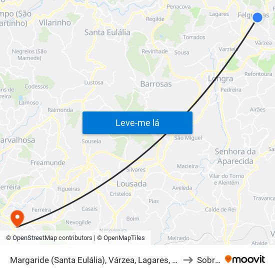Margaride (Santa Eulália), Várzea, Lagares, Varziela e Moure to Sobrosa map