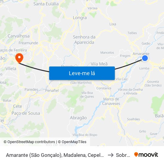 Amarante (São Gonçalo), Madalena, Cepelos e Gatão to Sobrosa map