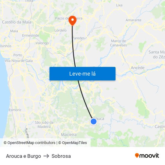 Arouca e Burgo to Sobrosa map
