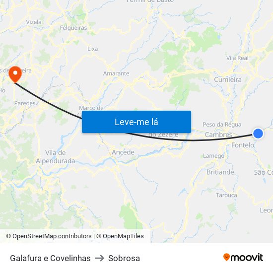 Galafura e Covelinhas to Sobrosa map