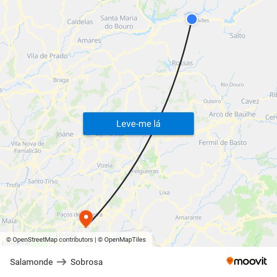 Salamonde to Sobrosa map