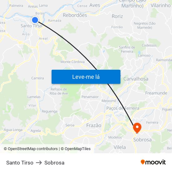 Santo Tirso to Sobrosa map