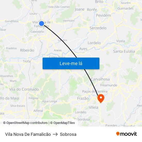 Vila Nova De Famalicão to Sobrosa map