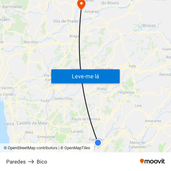 Paredes to Bico map