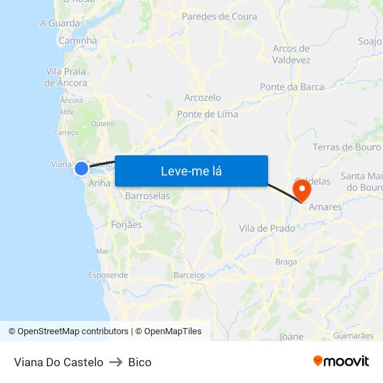 Viana Do Castelo to Bico map