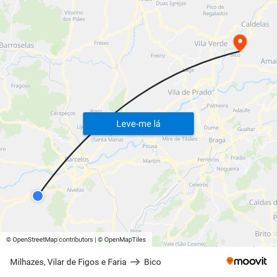 Milhazes, Vilar de Figos e Faria to Bico map