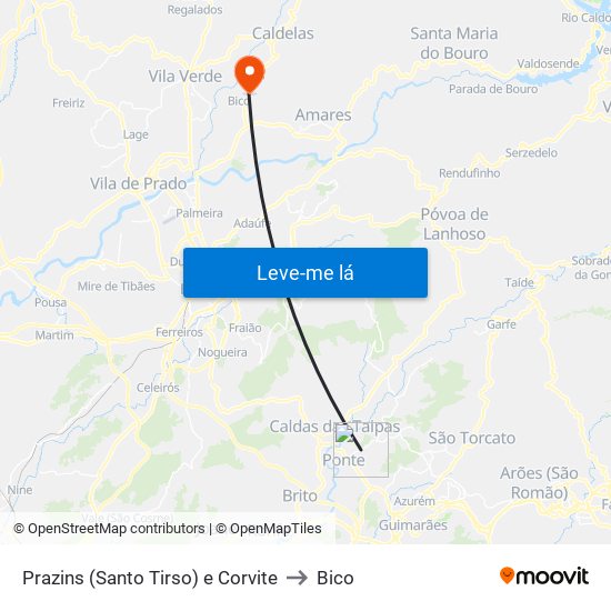 Prazins (Santo Tirso) e Corvite to Bico map