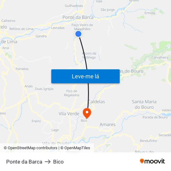 Ponte da Barca to Bico map