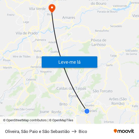 Oliveira, São Paio e São Sebastião to Bico map