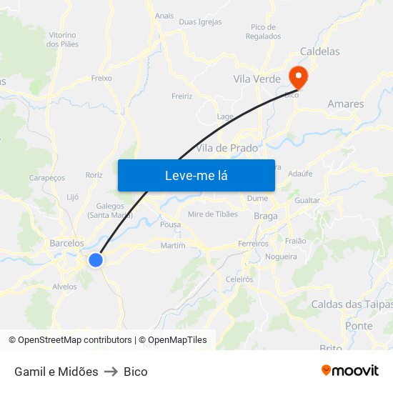Gamil e Midões to Bico map