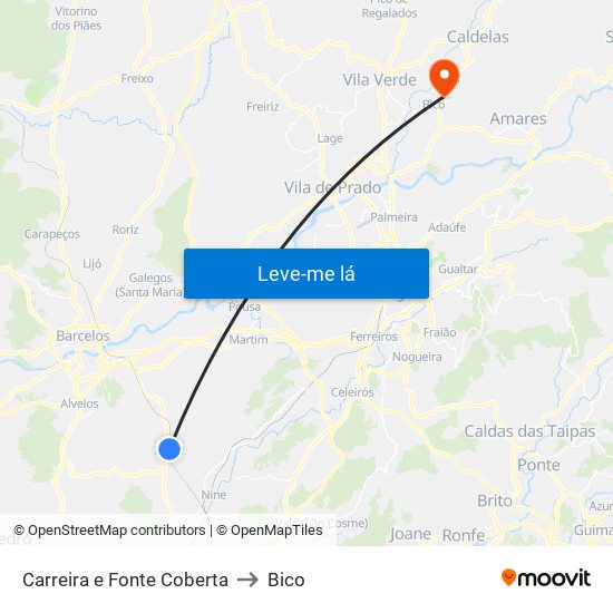Carreira e Fonte Coberta to Bico map