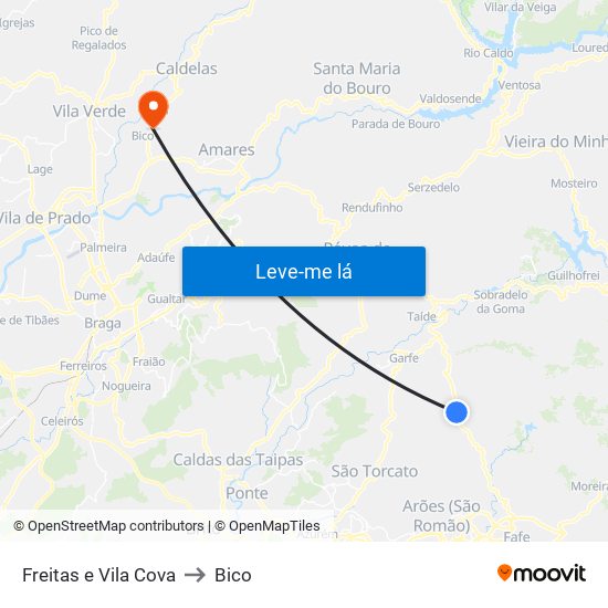 Freitas e Vila Cova to Bico map