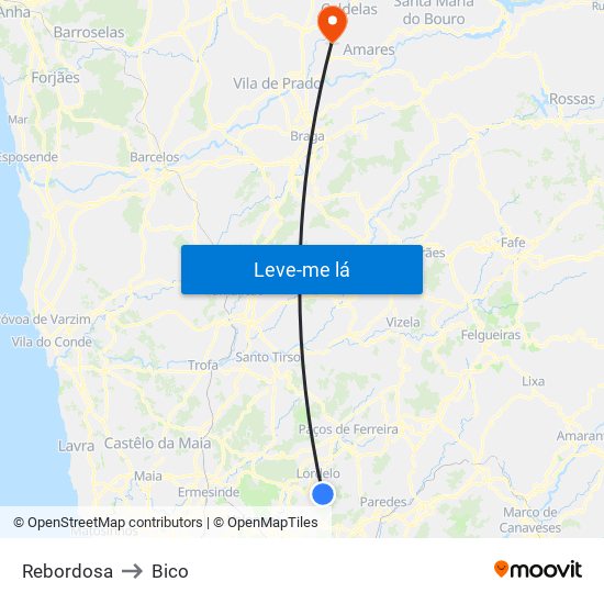 Rebordosa to Bico map