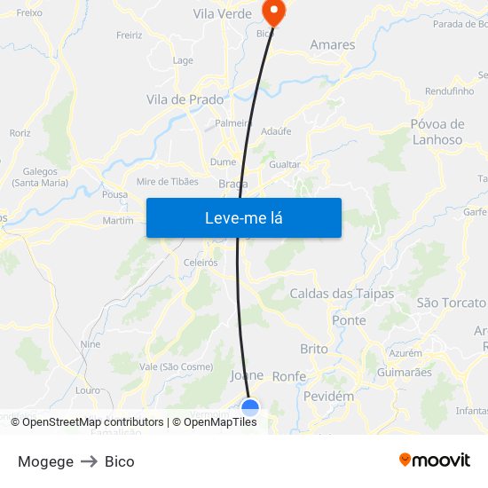 Mogege to Bico map
