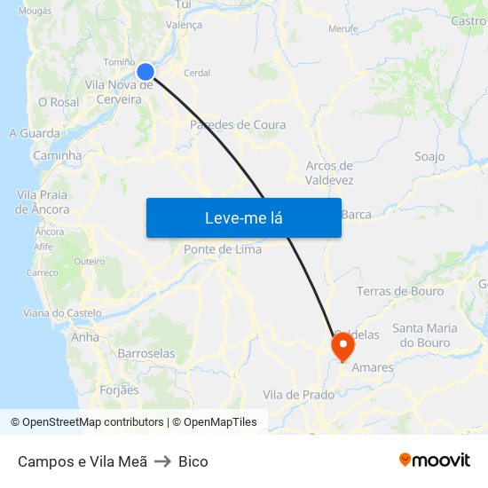 Campos e Vila Meã to Bico map
