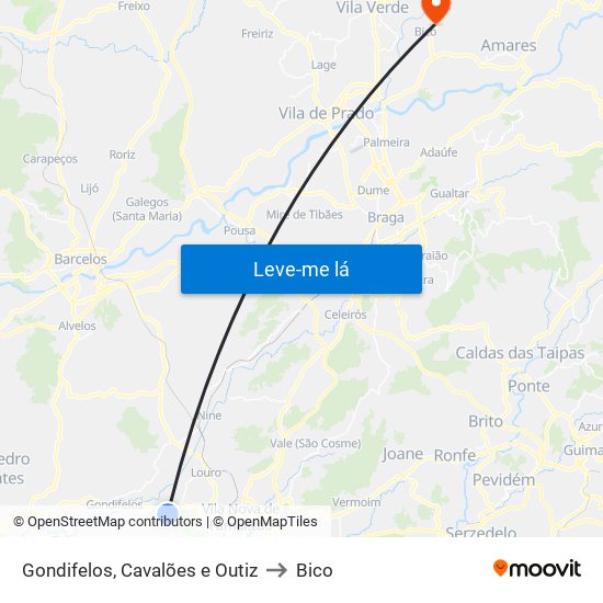 Gondifelos, Cavalões e Outiz to Bico map