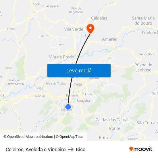 Celeirós, Aveleda e Vimieiro to Bico map