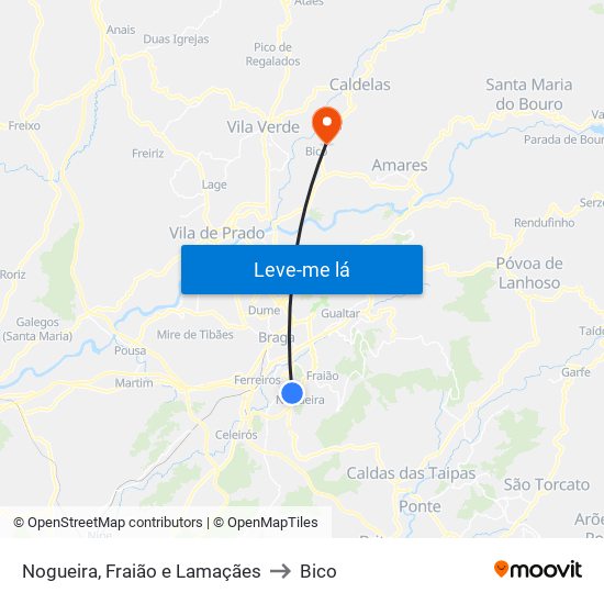 Nogueira, Fraião e Lamaçães to Bico map