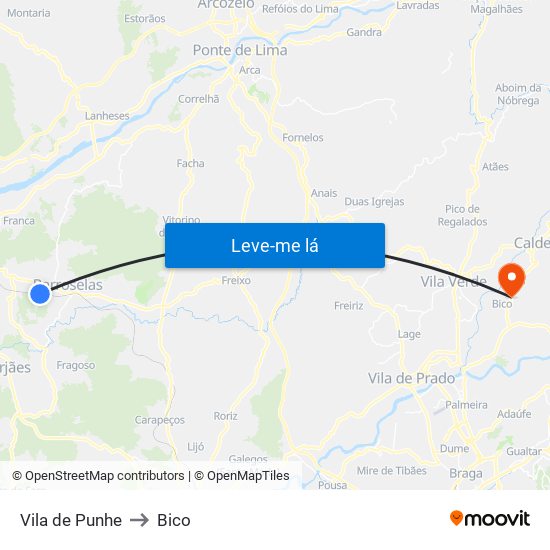 Vila de Punhe to Bico map