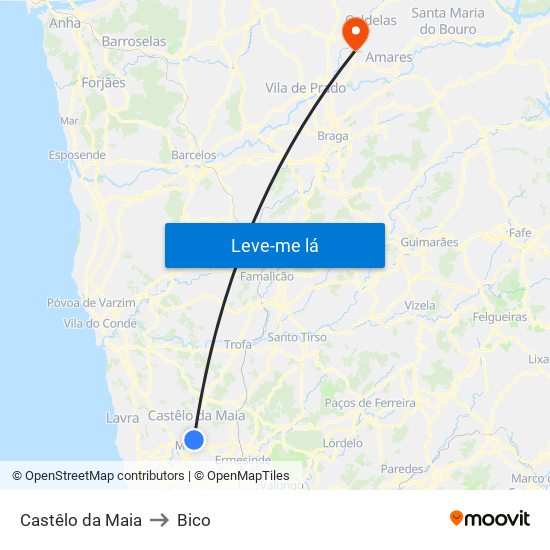 Castêlo da Maia to Bico map