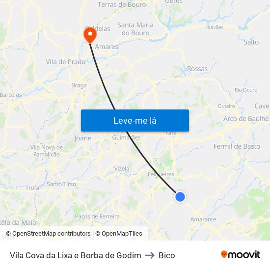 Vila Cova da Lixa e Borba de Godim to Bico map