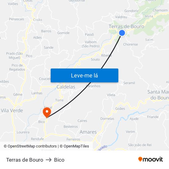 Terras de Bouro to Bico map