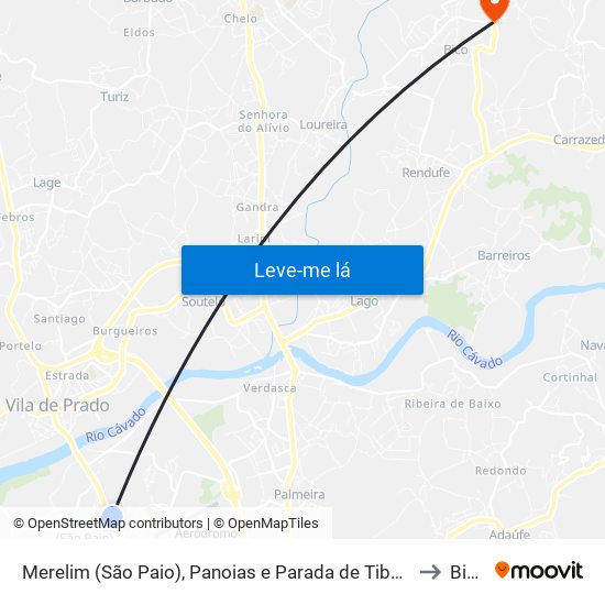 Merelim (São Paio), Panoias e Parada de Tibães to Bico map