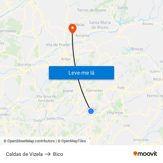 Caldas de Vizela to Bico map