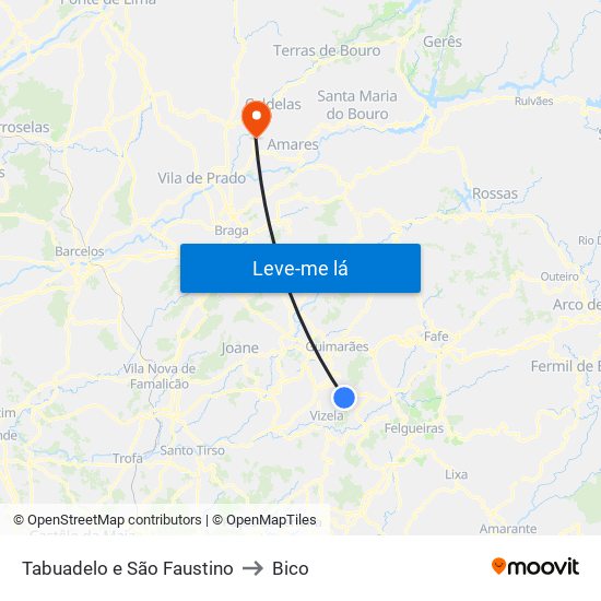Tabuadelo e São Faustino to Bico map