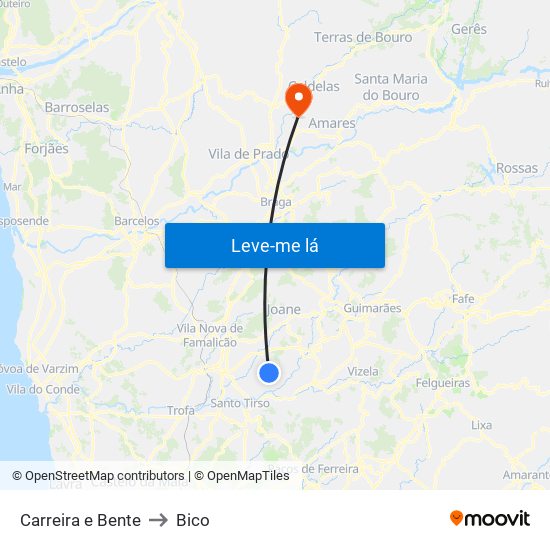 Carreira e Bente to Bico map