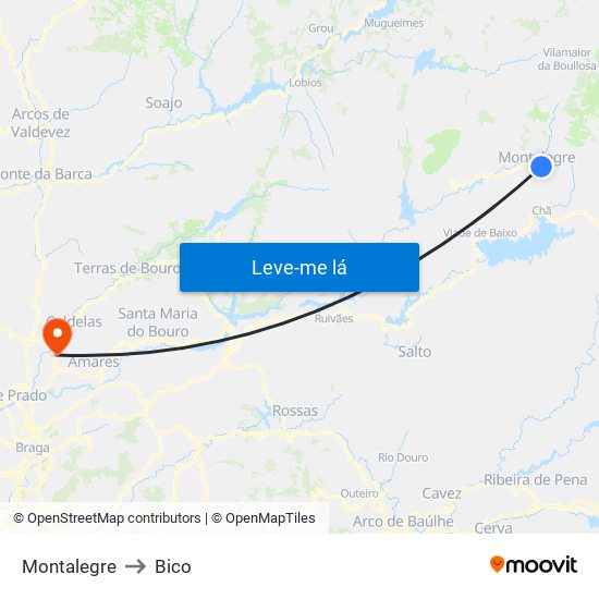 Montalegre to Bico map