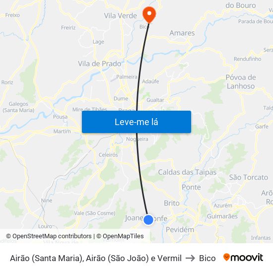 Airão (Santa Maria), Airão (São João) e Vermil to Bico map