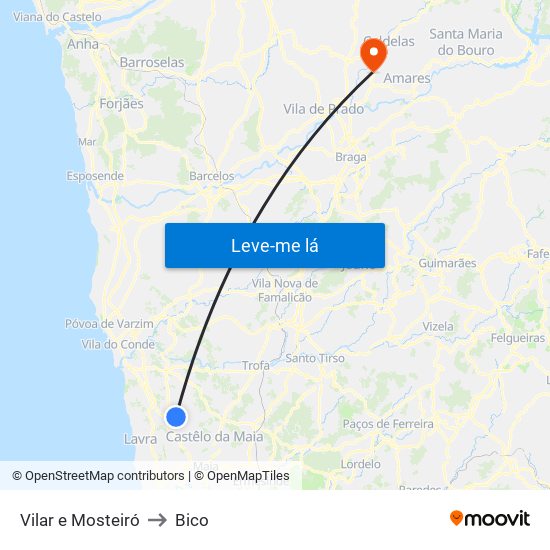 Vilar e Mosteiró to Bico map