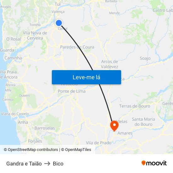 Gandra e Taião to Bico map